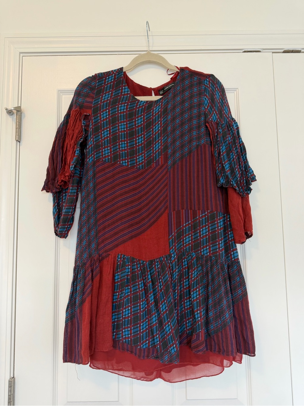 Zara Red & Blue Patchwork Plaid Dress